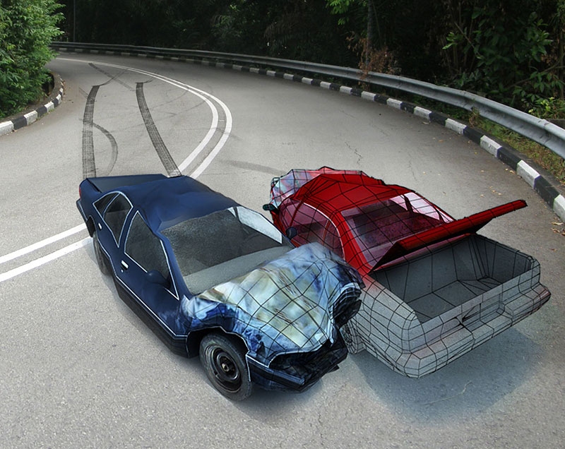 3D render of two crashed cars
