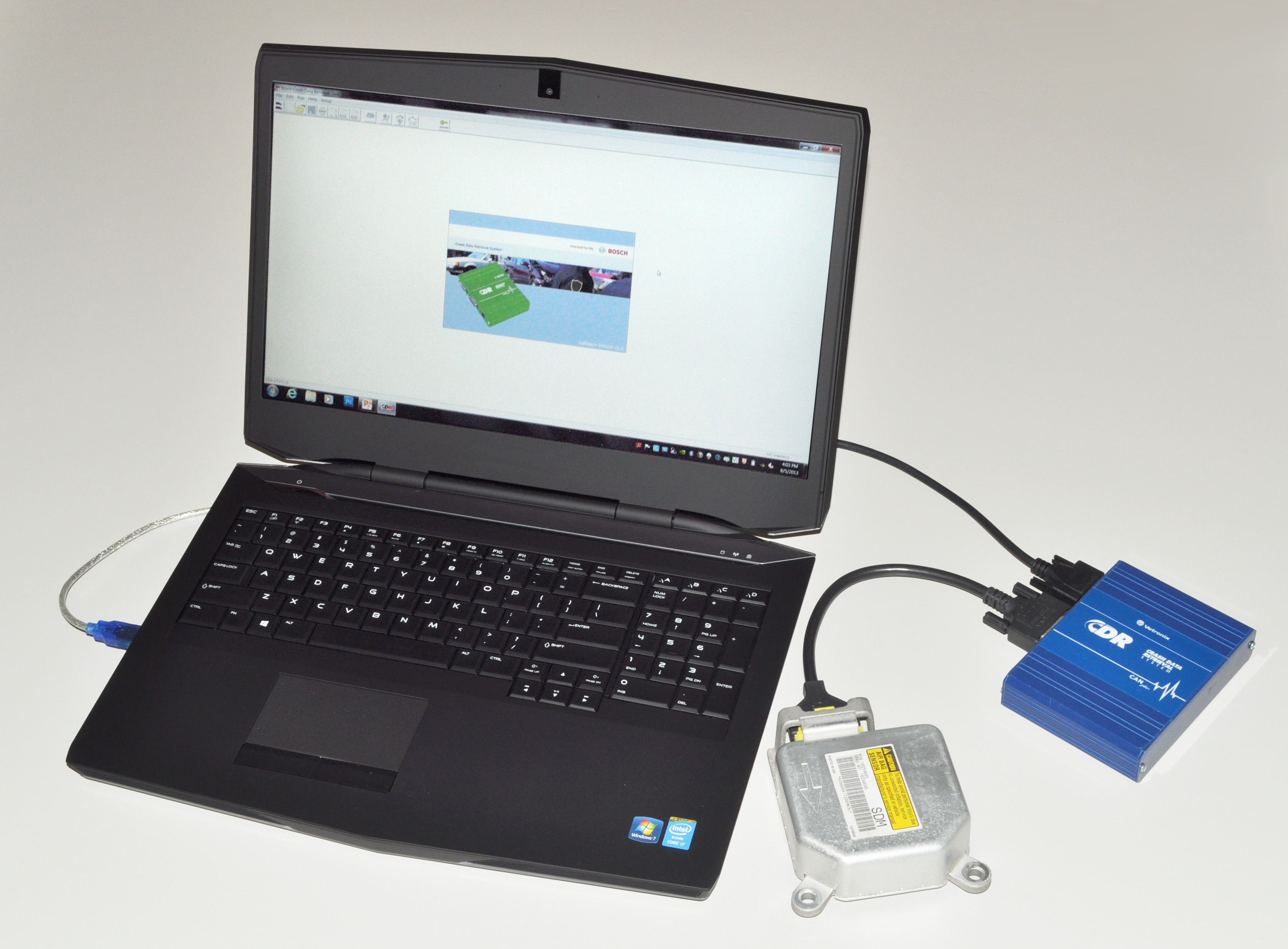 A laptop connected to an external device