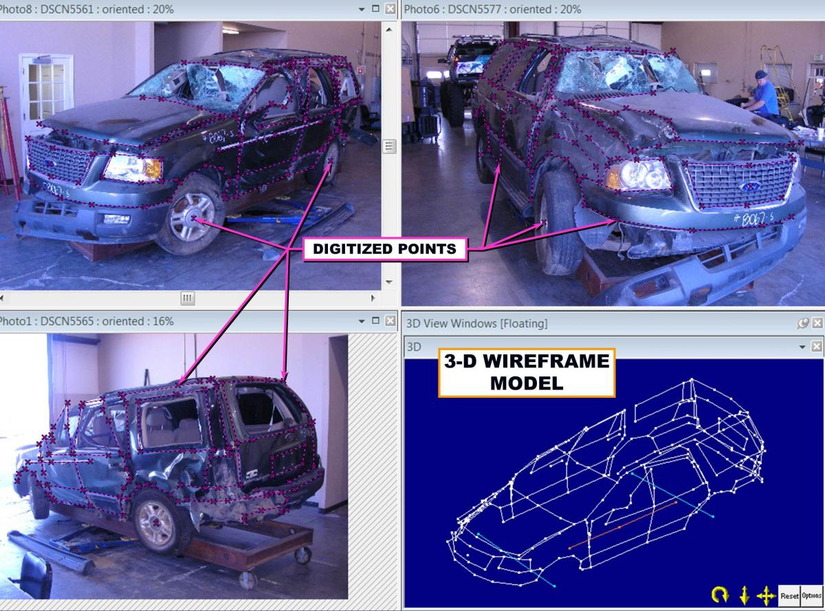 A crashed car with 3D rendered outline overlayed