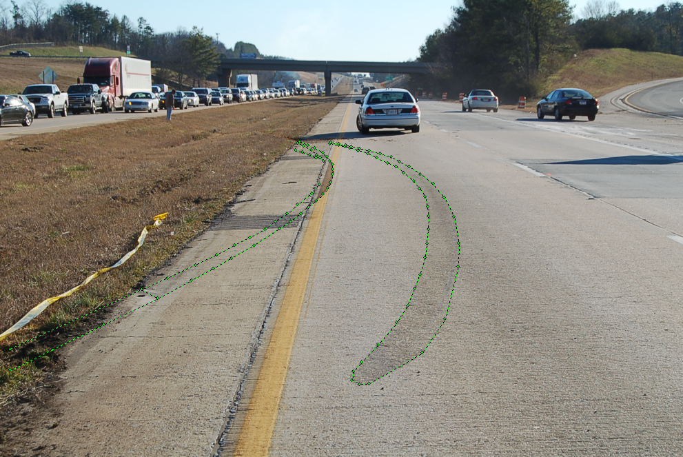 Tire skid marks on a road